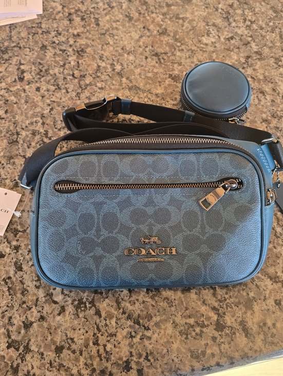 Coach Handbags - New! Teal Blue Coach Bum Bag, Fanny Pack, Cross-body With Coin Purse Attachment